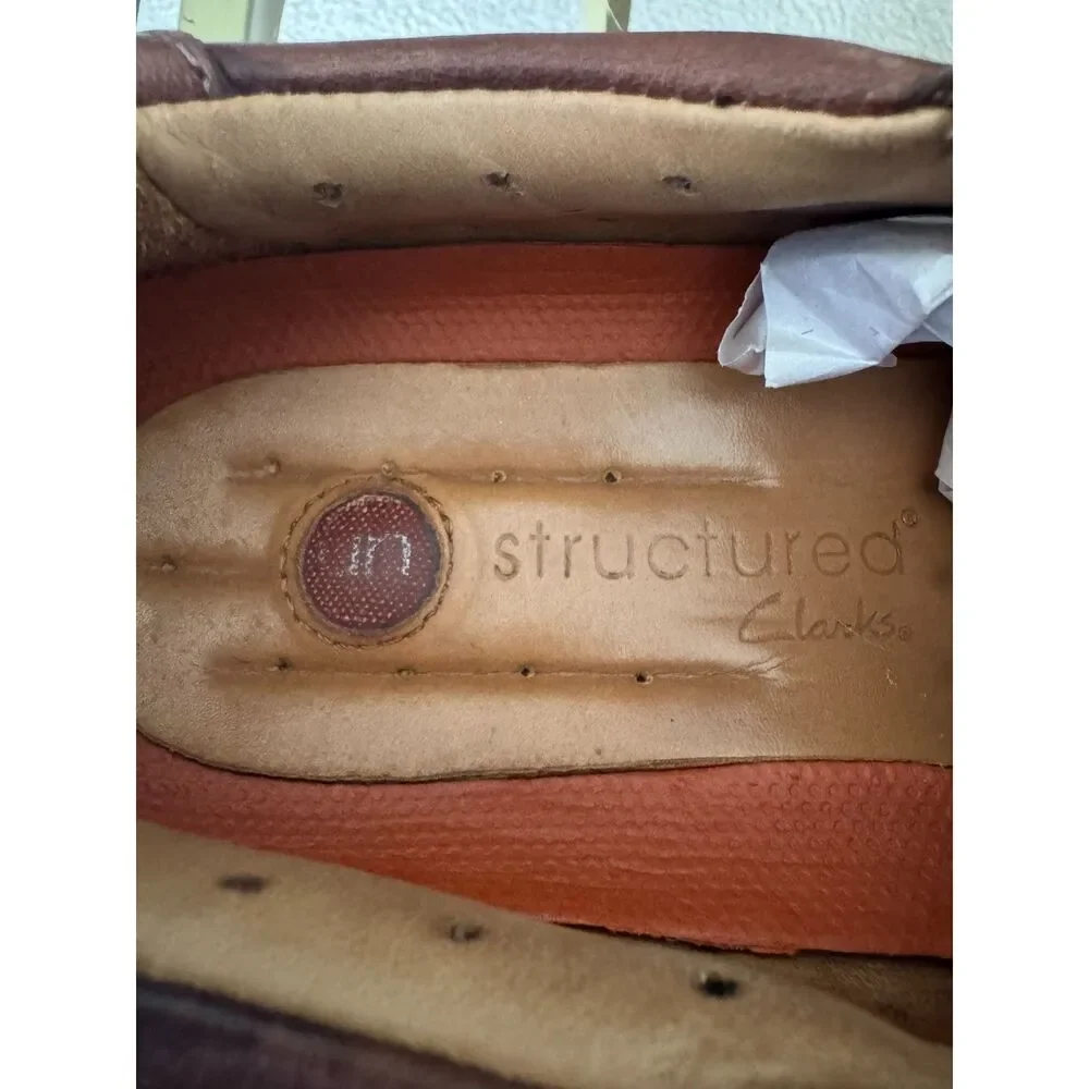 Clarks Unstructured Brown Leather Slip On Loafers Mens Size 10 Comfort Casual